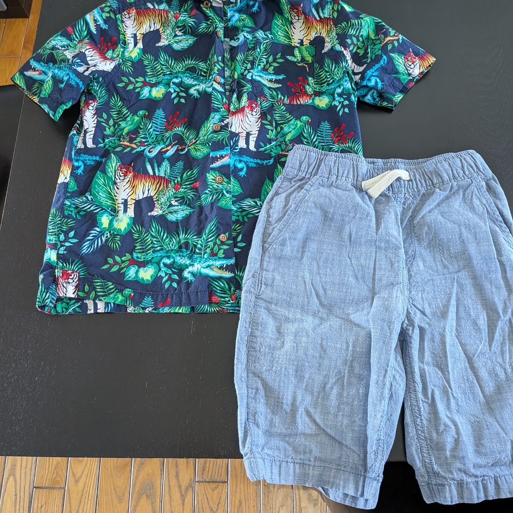 The Children's Place Jungle Print Shirt and Gray Shorts Set